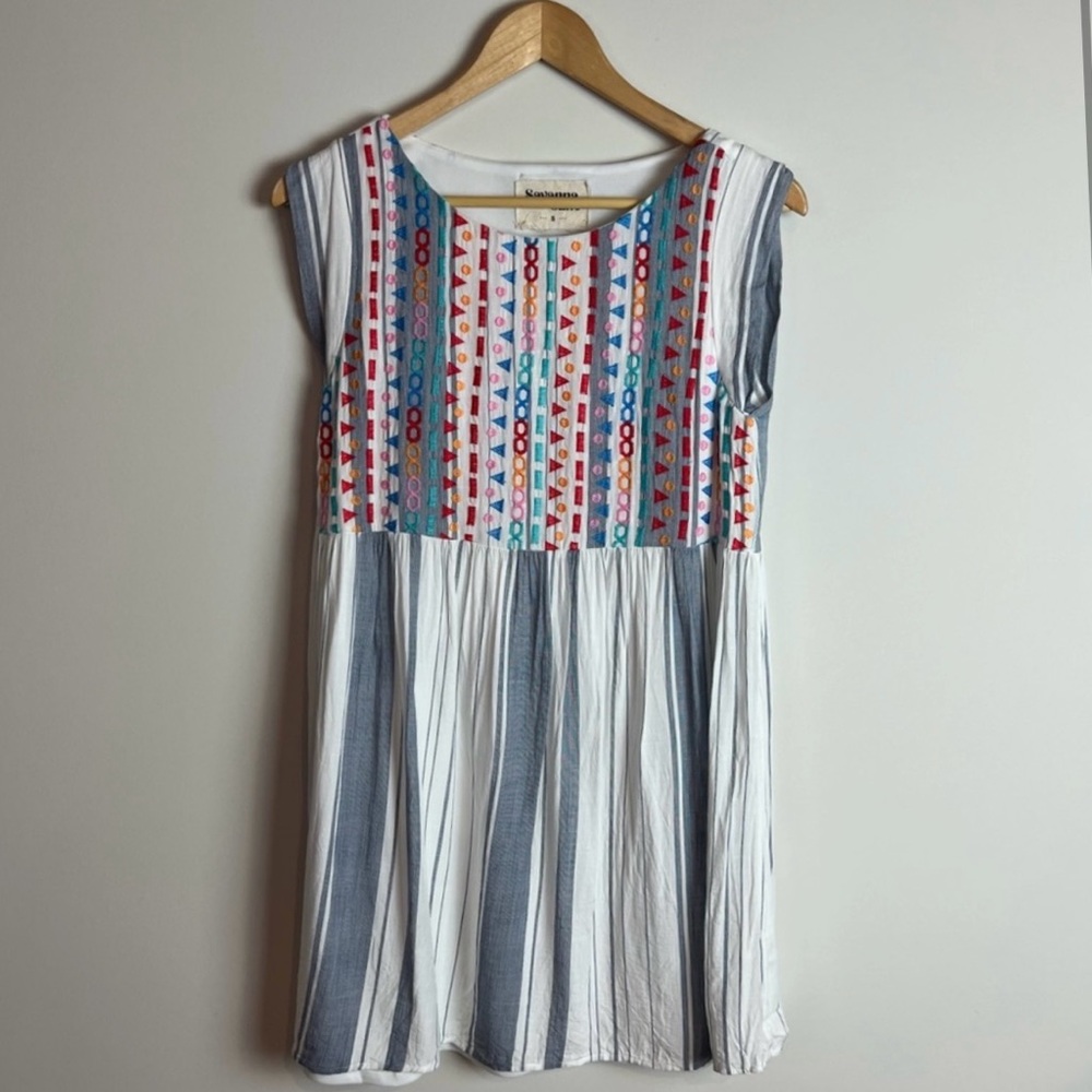 Savanna Jane Pinstripe Embroidered Cuff Top Boutique Brand Women Small Boho Vibe